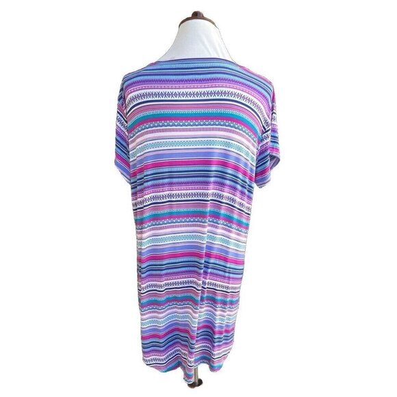 Natural Reflections Blue Tribal Stripe Multi Color Loose Fit Sleep Shirt Size L - Picture 2 of 16